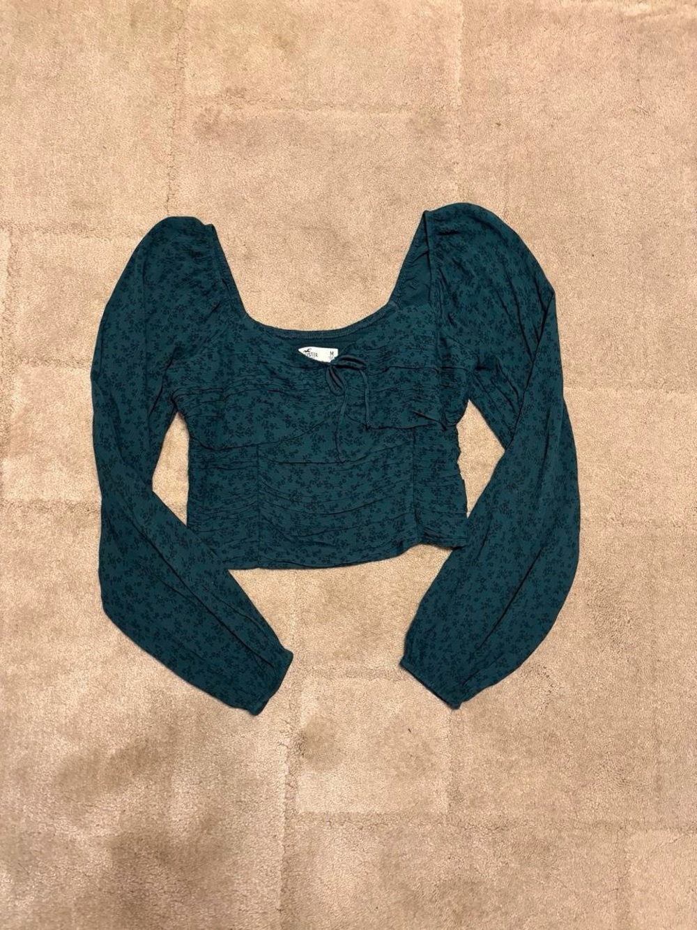 Hollister Teal/green Long-Sleeve Crop Top Blouse